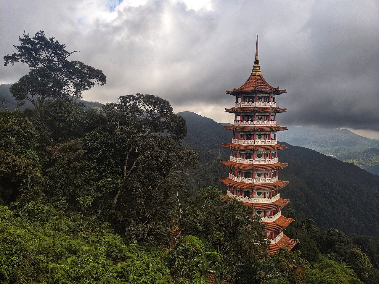 Chin Swee Caves Temple pagoda in the mountains at Genting Highlands